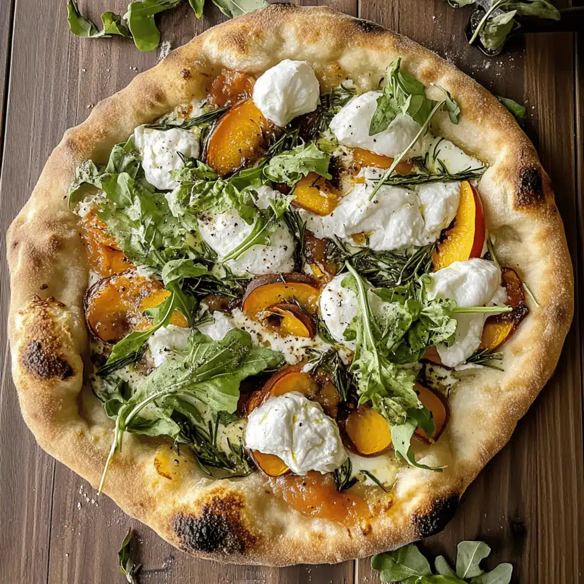 Burrata and Rosemary Peach Pizza