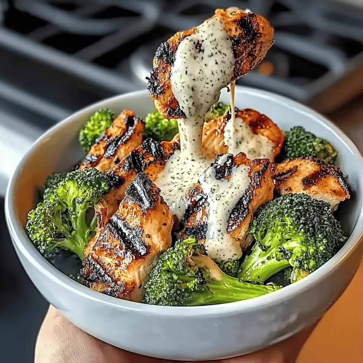 Grilled Chicken & Broccoli Bowls with Creamy Garlic Sauce