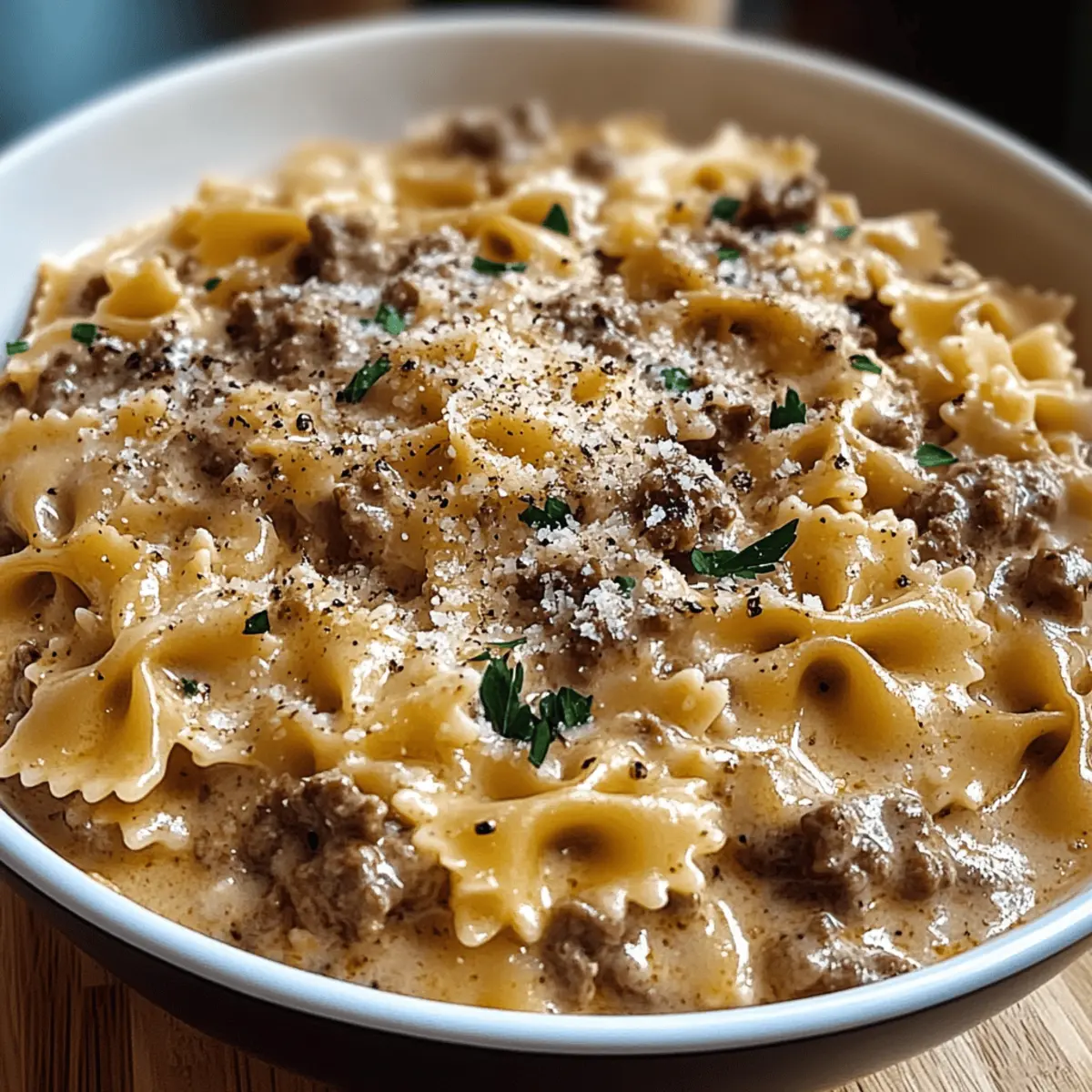 Creamy Parmesan Garlic Beef Bowtie Pasta