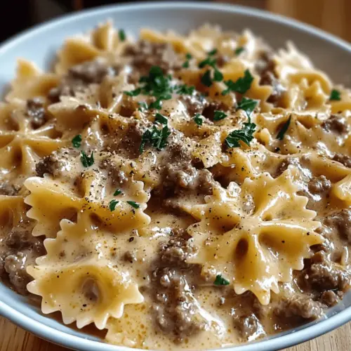 Creamy Parmesan Garlic Beef Bowtie Pasta