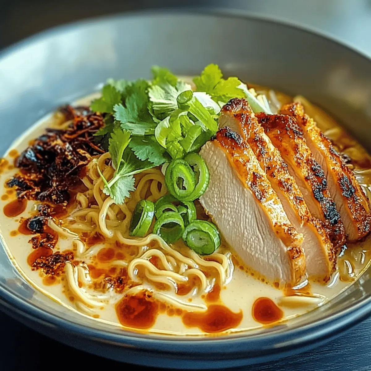 Spicy Fiery Chicken Ramen with Creamy Garlic Sauce