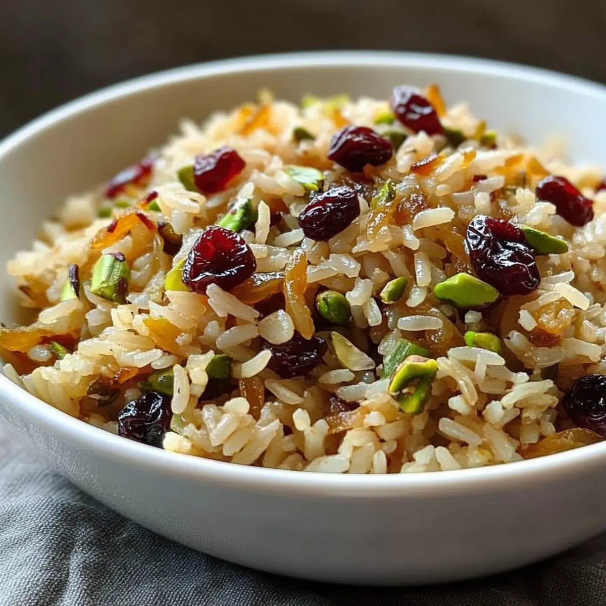 Rice Pilaf with Caramelized Onion, Orange, Cherry & Pistachio