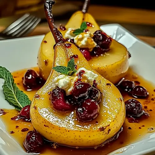 Baked Pears with Goat Cheese, Honey, and Cranberries