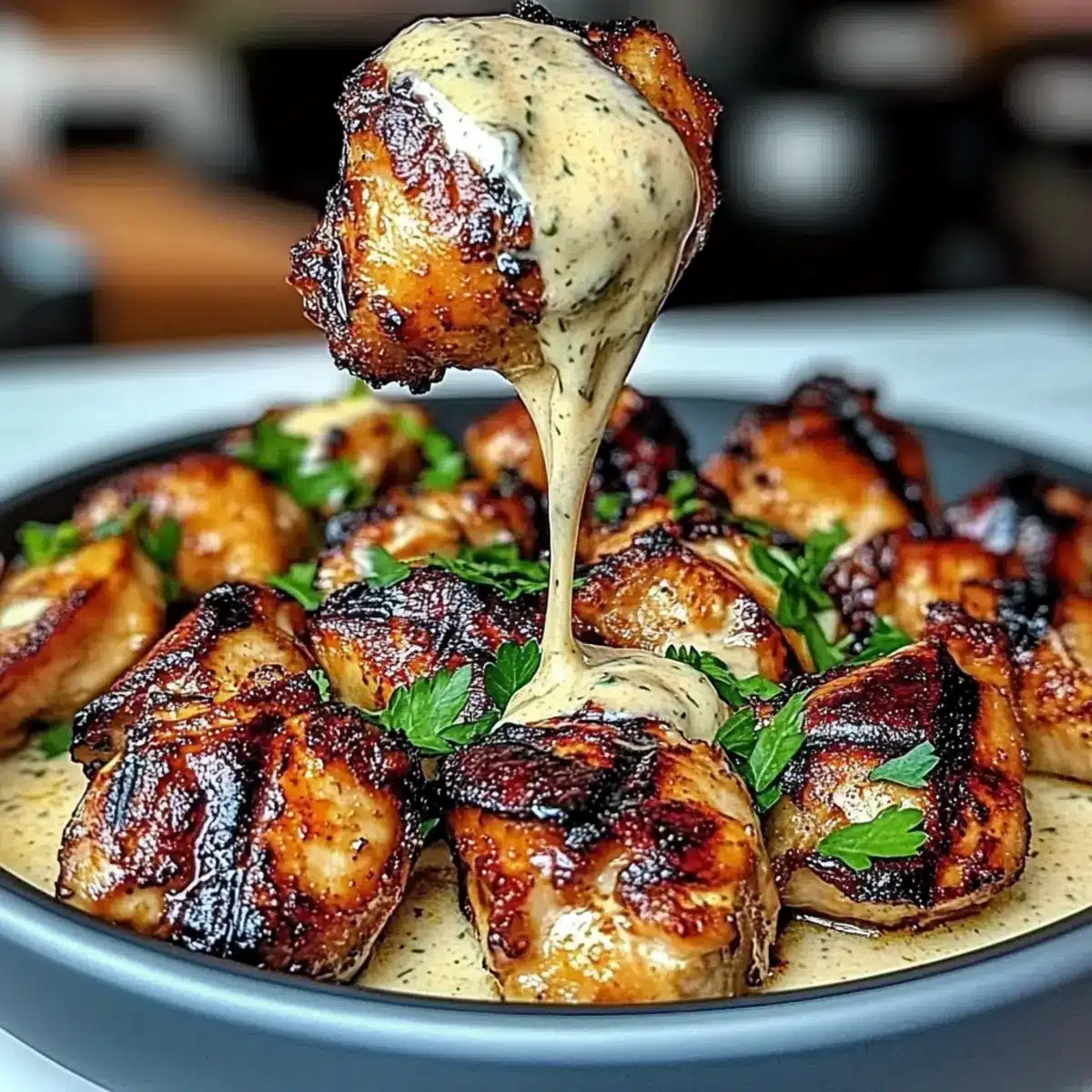 Grilled Chicken Bites with Creamy Garlic Sauce