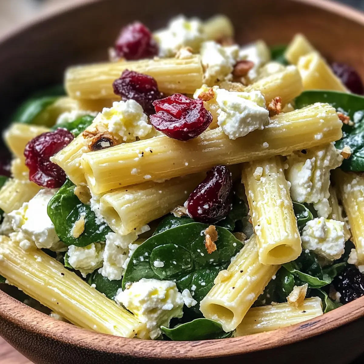 Feta & Cranberry Rigatoni Salad with Lemon Vinaigrette