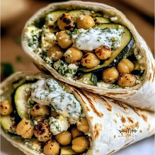 Grilled Zucchini & Feta Chickpea Wrap with Herbed Yogurt