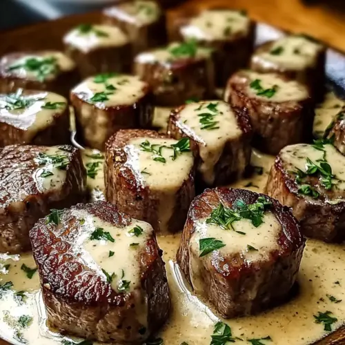 Steak Bites In Garlic Butter With Creamy Parmesan Sauce
