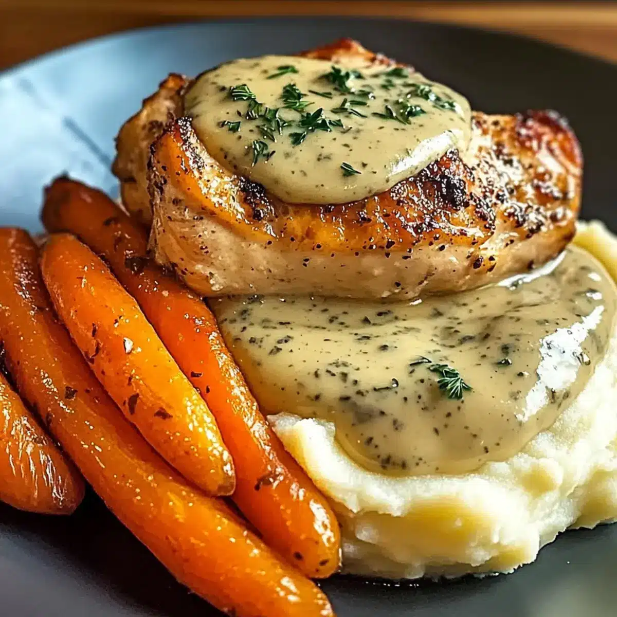 Herb Cream Chicken with Mashed Potatoes & Glazed Carrots
