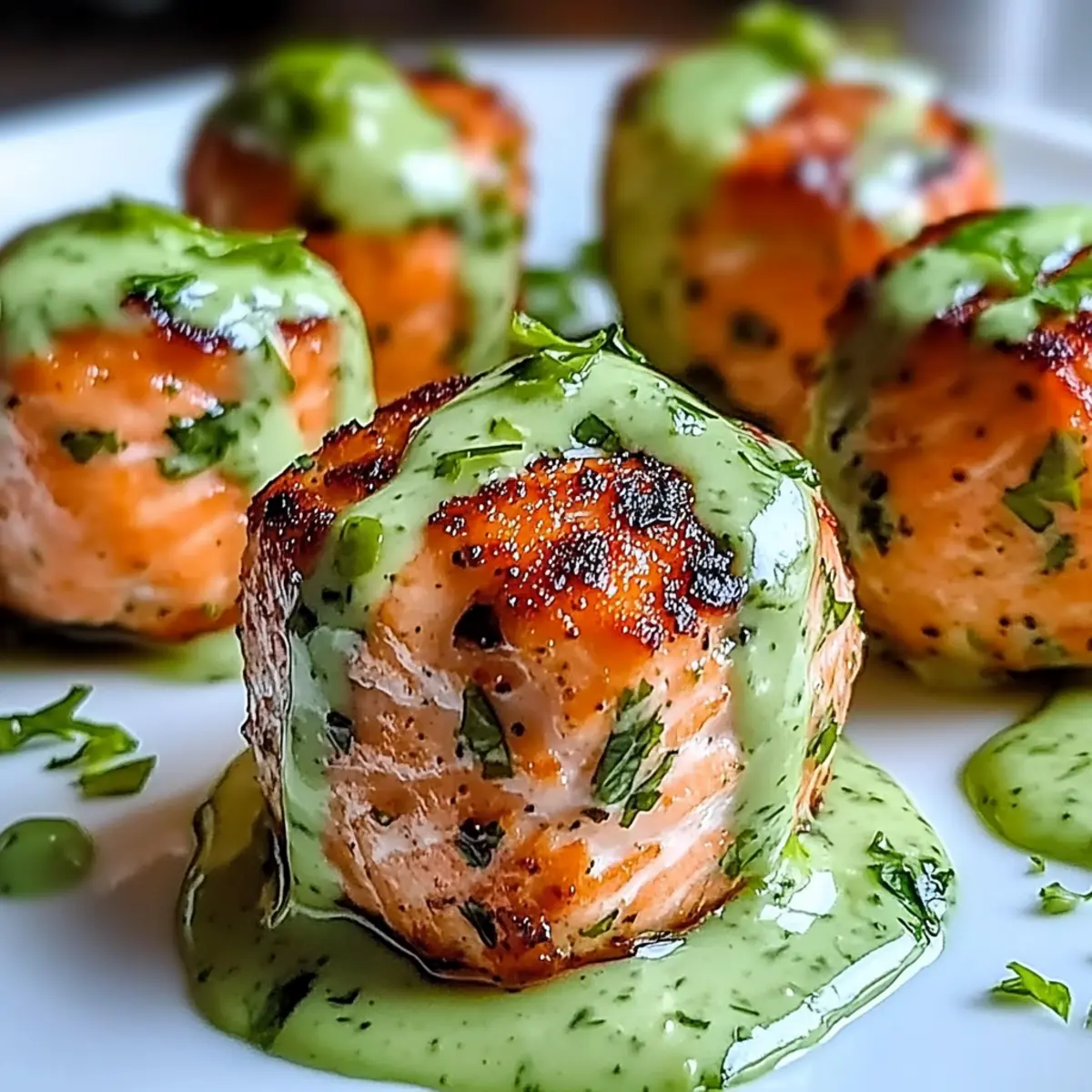 Salmon Balls with Creamy Avocado Sauce