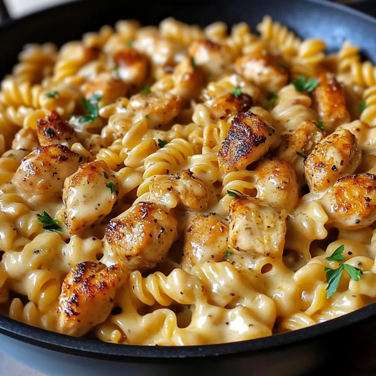 Cheesy Cajun Garlic Chicken Rotini Skillet