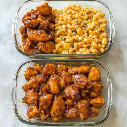 High Protein Honey Garlic Butter Chicken with Mac & Cheese