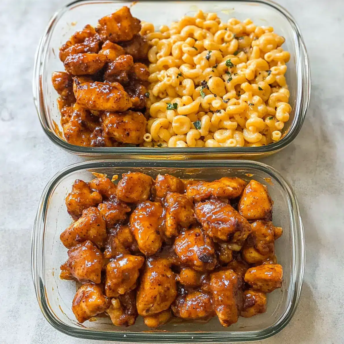 High Protein Honey Garlic Butter Chicken with Mac & Cheese