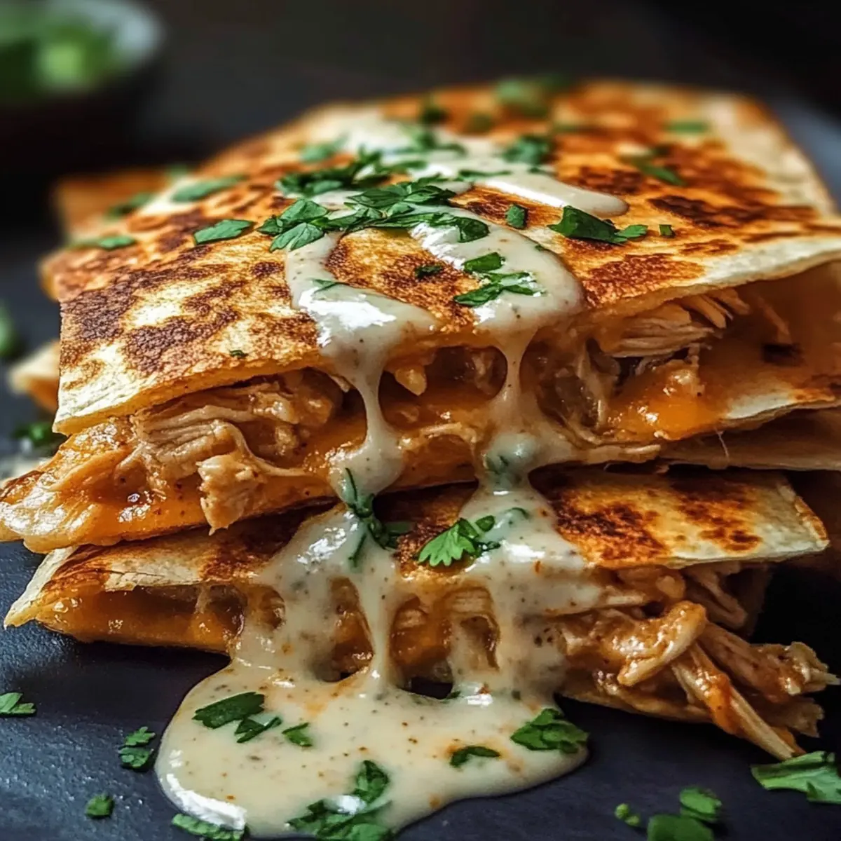 Cheesy Hot Honey Chicken Quesadillas with Spicy Jalapeño Cream Sauce