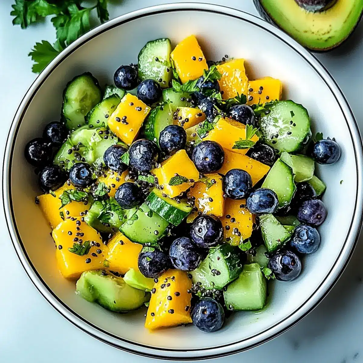 Mango Cucumber Salad with Blueberries and Avocado