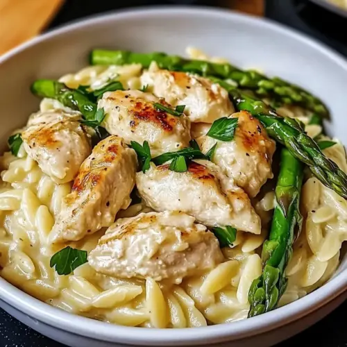 Parmesan Orzo with Chicken and Asparagus