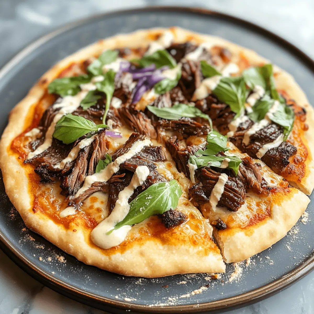 Short Rib Pizza with Smoked Gouda Cream Sauce