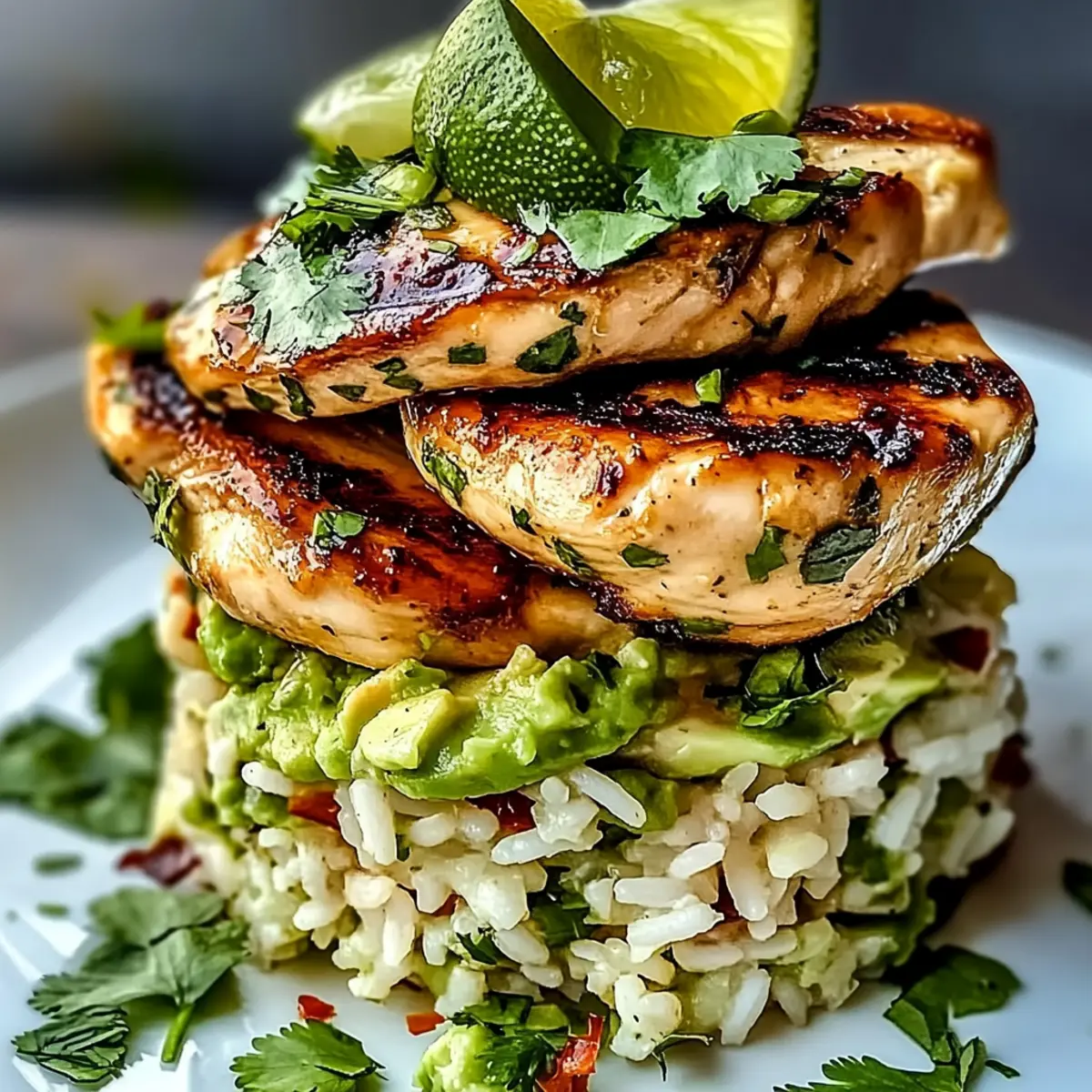 Honey Lime Chicken Avocado Rice Stack