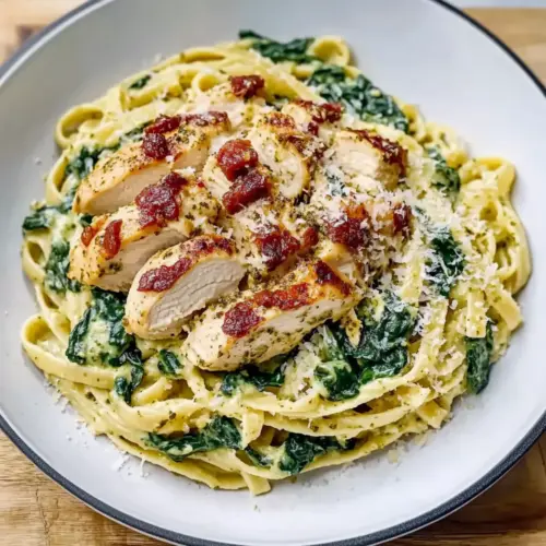 Simple Creamy Chicken Pesto Pasta with Spinach