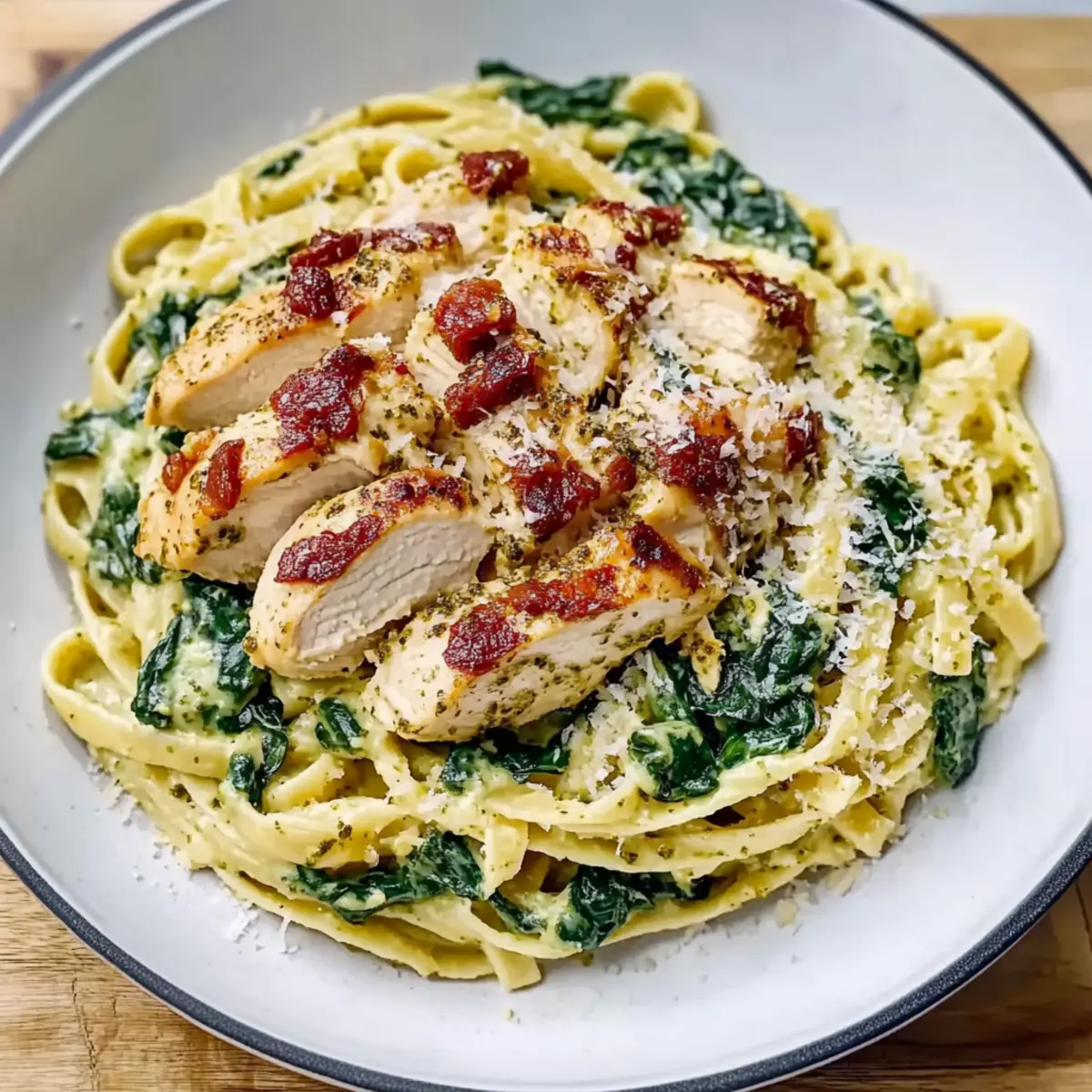 Simple Creamy Chicken Pesto Pasta with Spinach