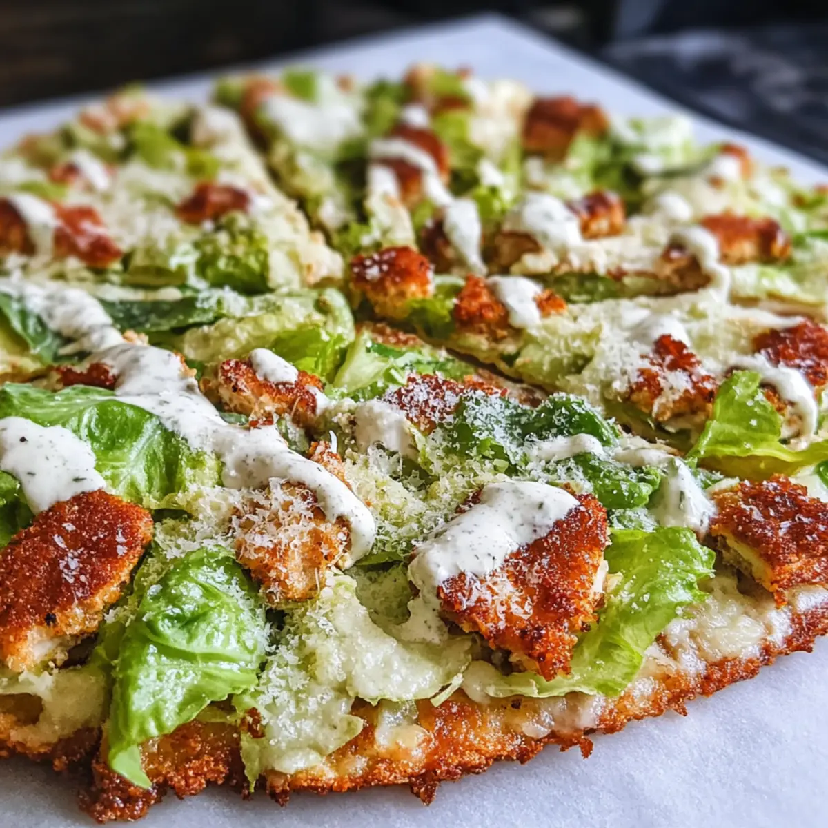 Chicken Crust Caesar Salad Pizza