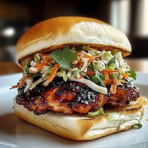 Spicy Korean BBQ Chicken Sandwich with Crispy Slaw