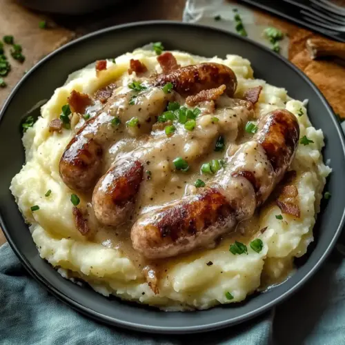 Irish Bangers and Colcannon with Guinness Gravy