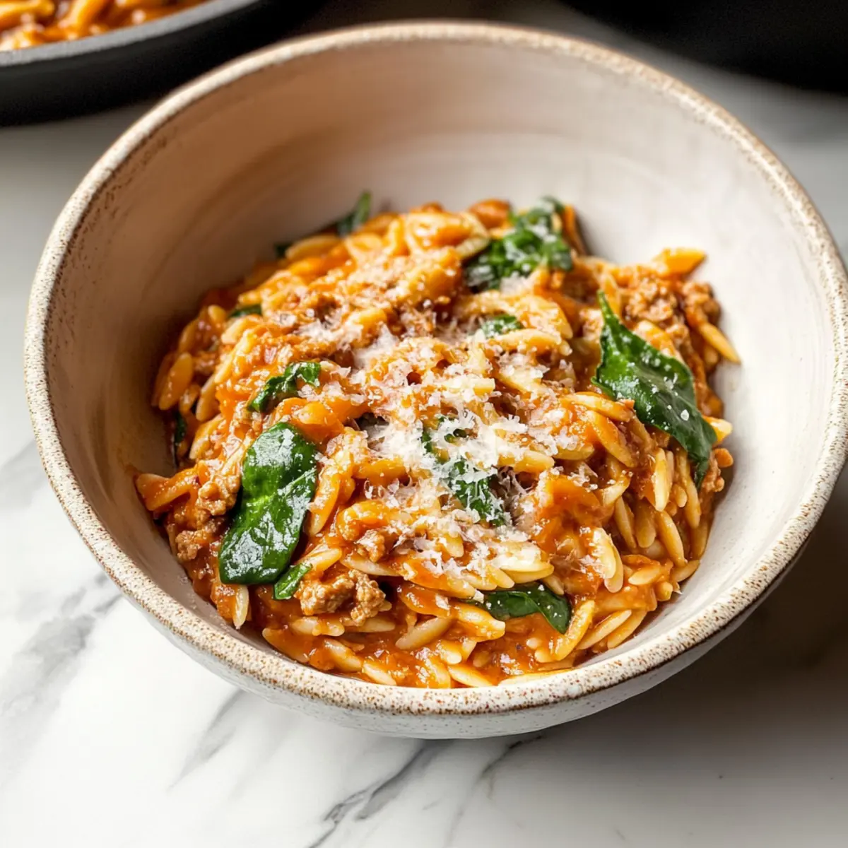 Ground Beef Orzo with Tomato Cream Sauce