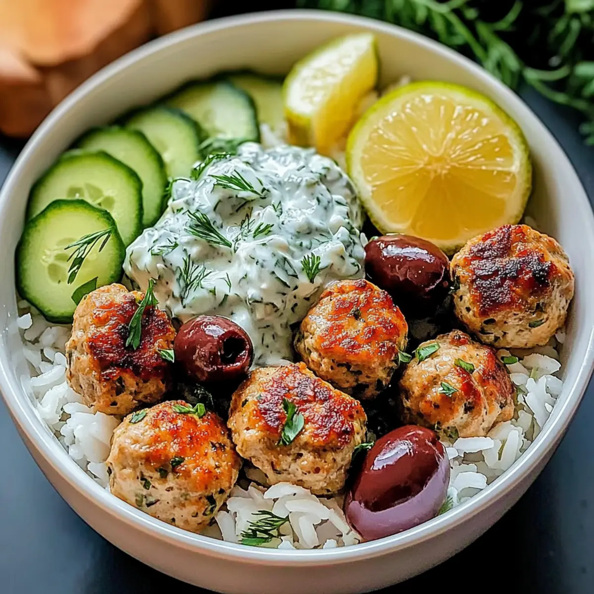Mediterranean Bowl With Turkey Meatballs