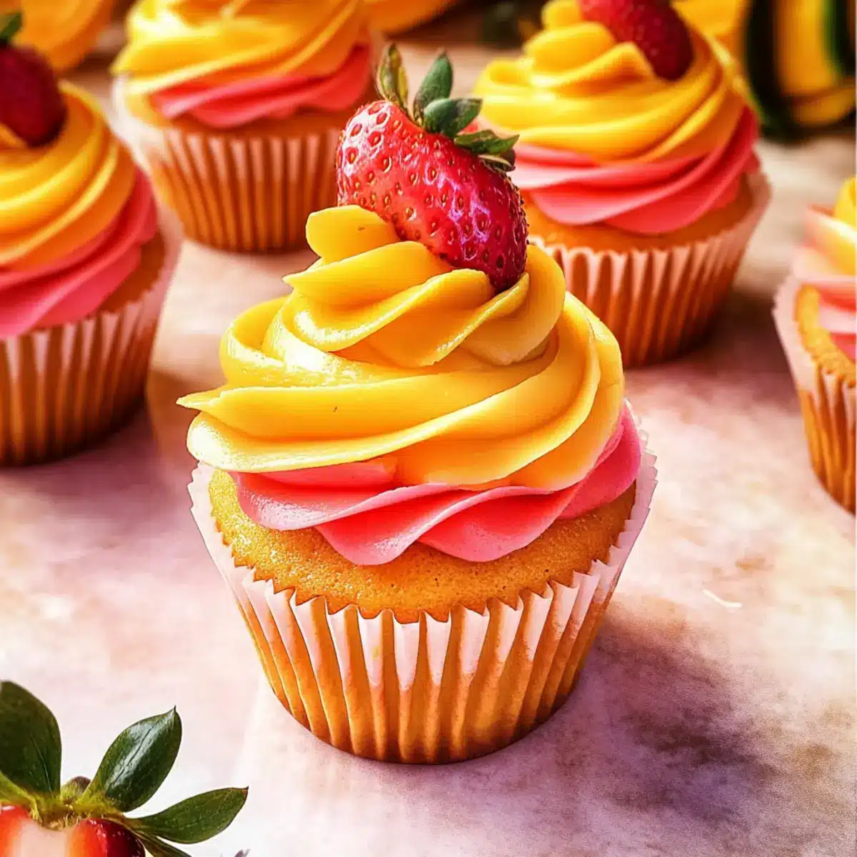 Mango Strawberry Sunset Cupcakes