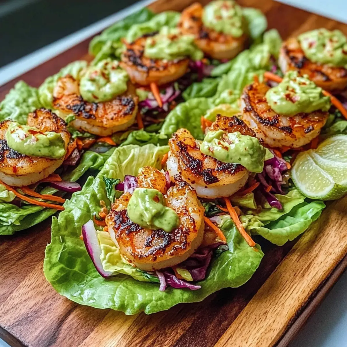 Sheet Pan Chili-Lime Shrimp Lettuce Wraps with Radish Slaw & Avocado Sriracha Crem