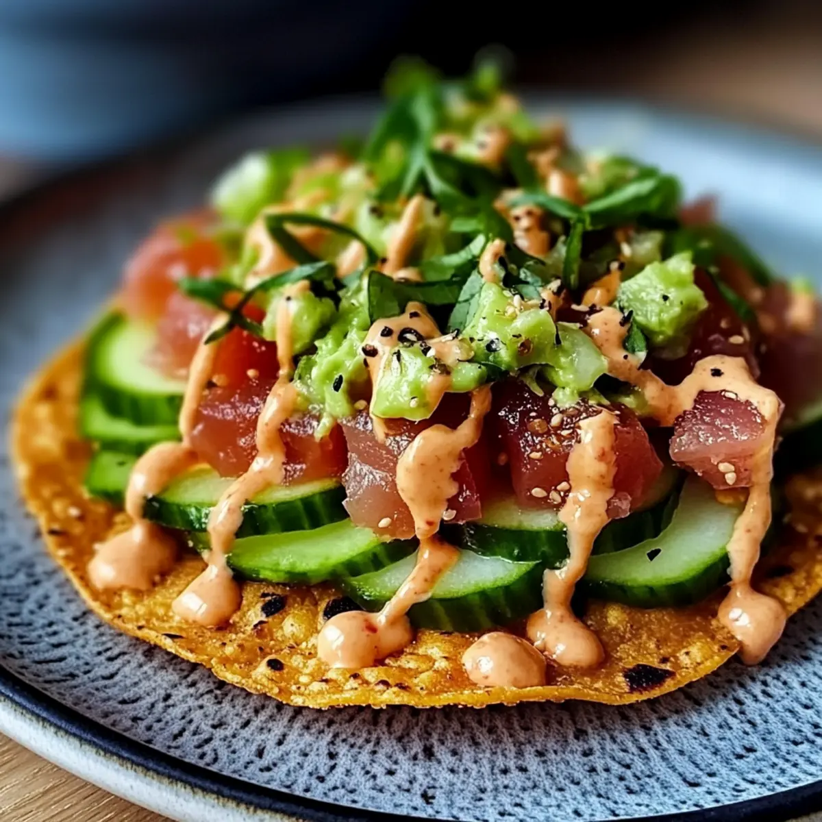 Spicy Tuna Tartare Tostada with Chipotle Mayo