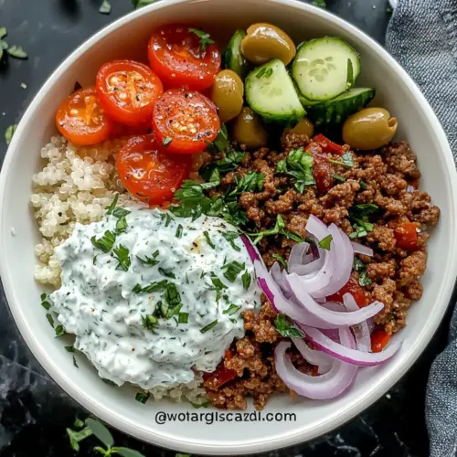 Greek Ground Beef Bowl with Tzatziki