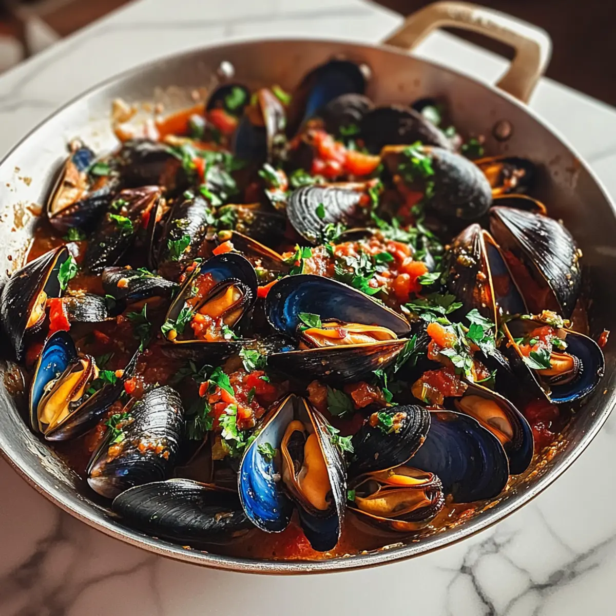 Mediterranean Garlic Mussel Skillet