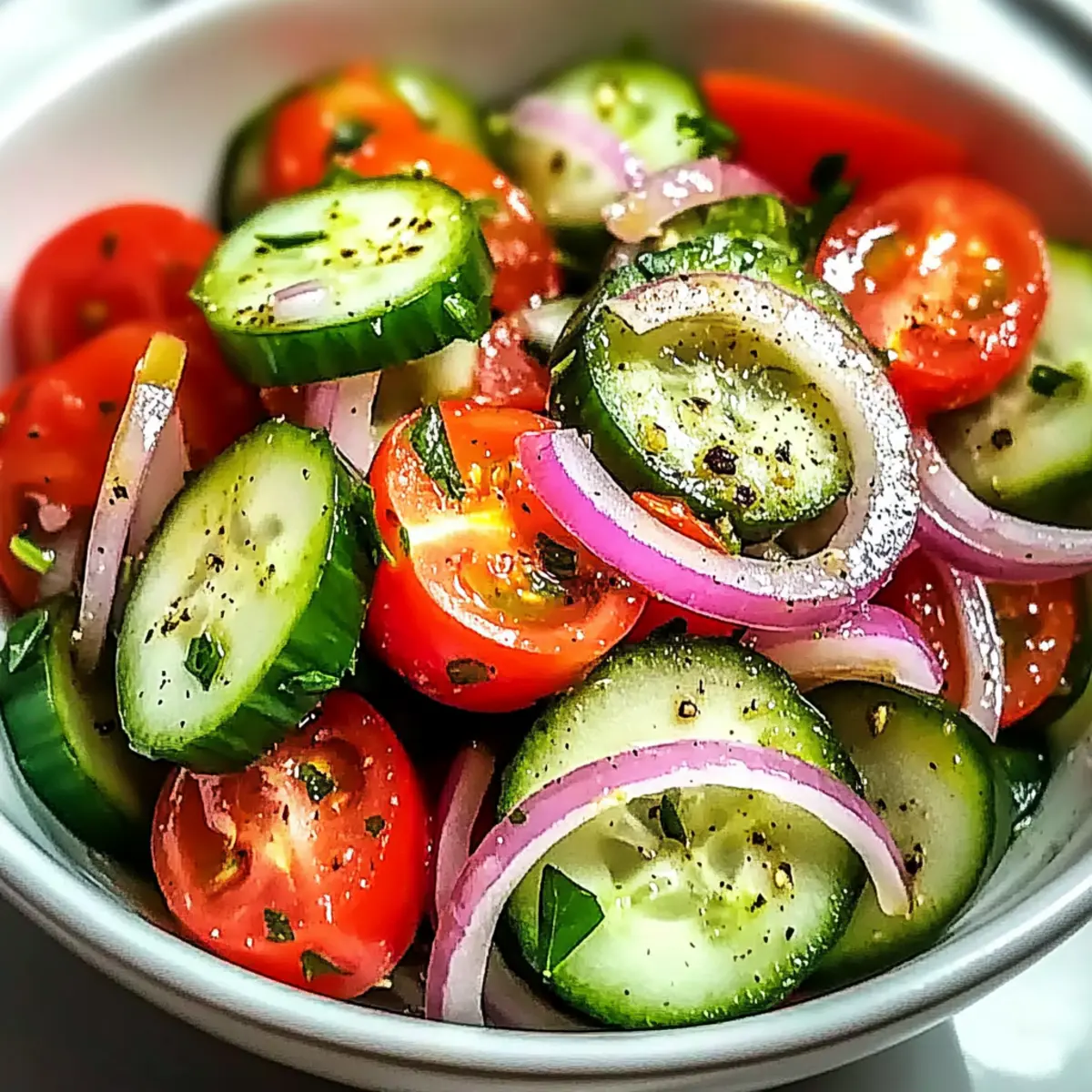 Tangy Marinated Cucumber, Onion, and Tomato Salad