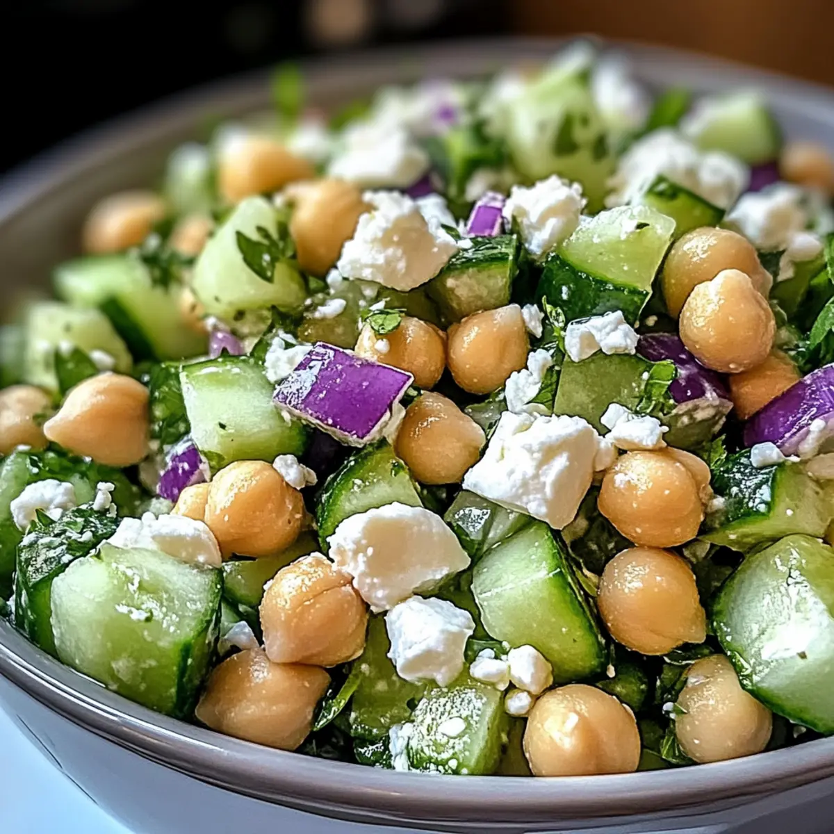 Herby Cucumber Salad with Feta and Chickpeas