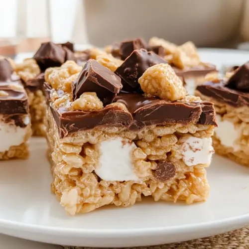 Reese’s Peanut Butter Cup Stuffed Rice Krispie Treats