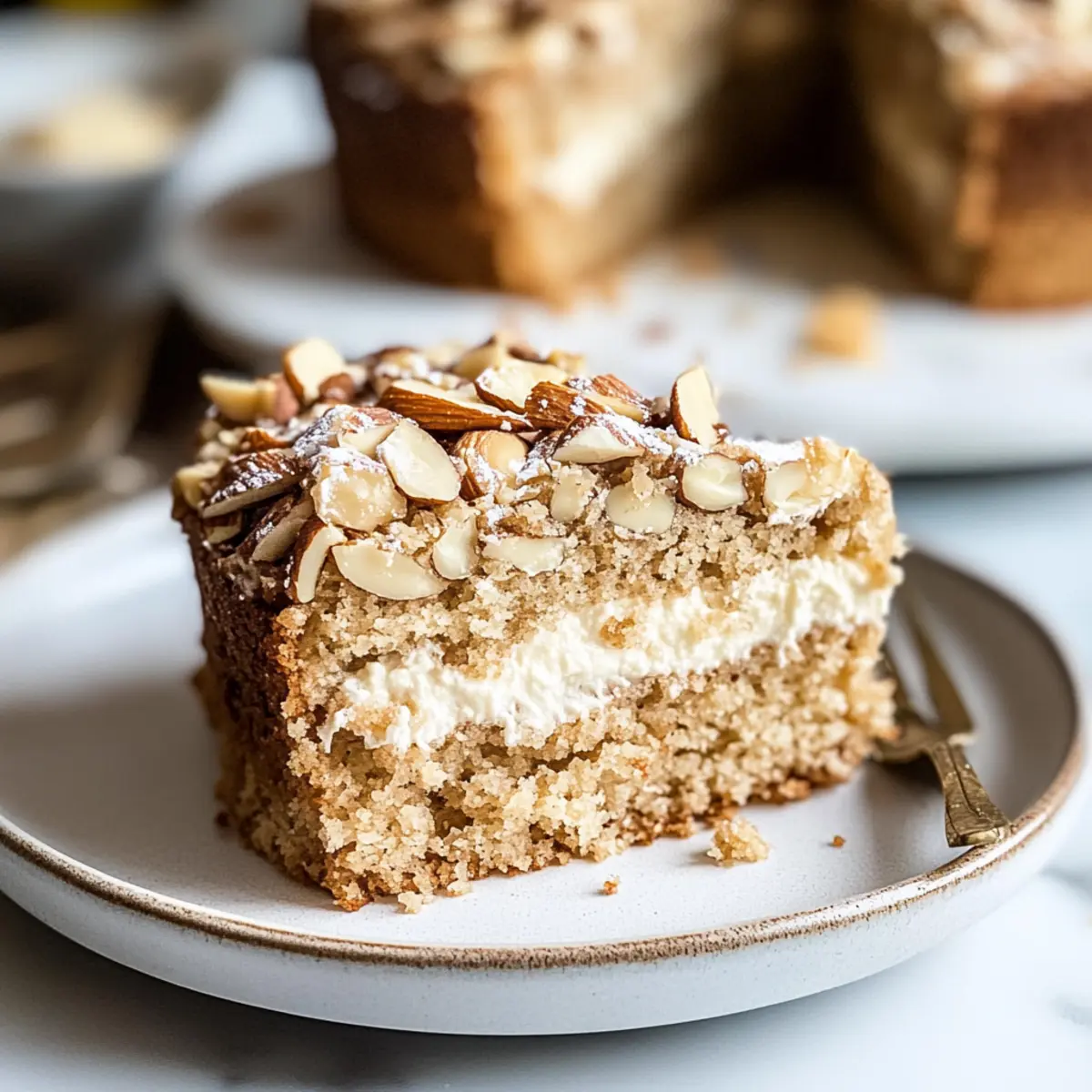 MOIST Vegan Almond Coffee Cake with “Cream Cheese” Filling