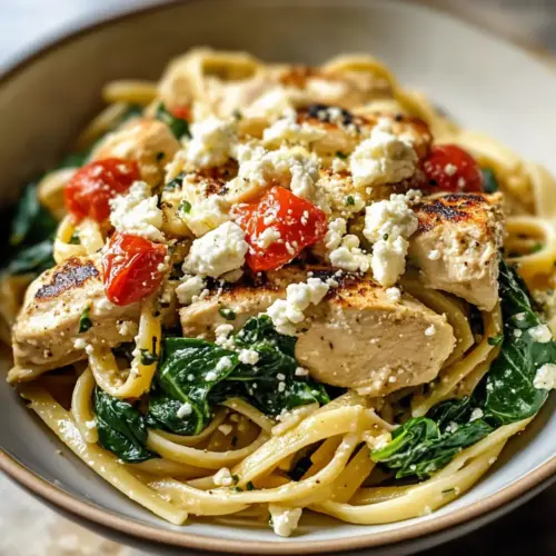 Creamy Chicken Feta Spinach Pasta Delight
